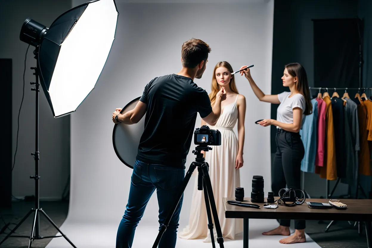 Behind the scenes professional photography setup
